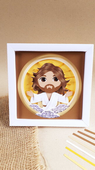 Quadro Jesus em Papel Iluminado com Luzinhas de Led