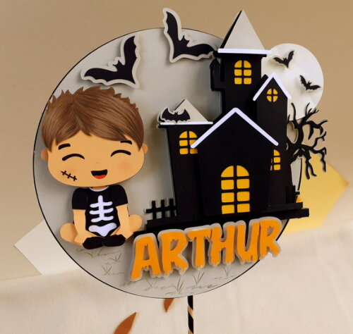 Topo de Bolo Halloween em Camadas