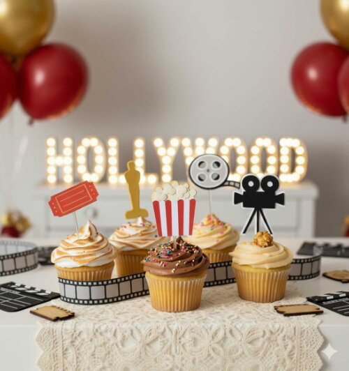 Topo e Mini Topper Cinema Papelaria Personalizada 13 Peças