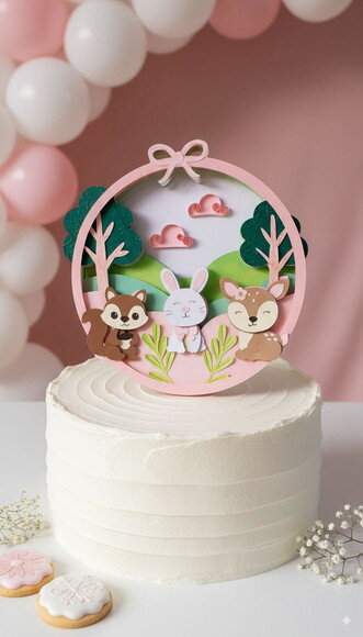 Topo/quadro Bichos do Bosque Rosa Papelaria Personalizada