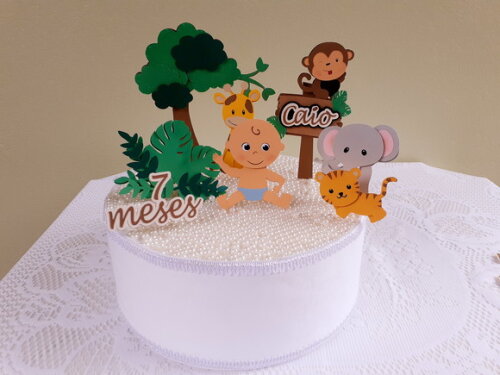 Topper Mesversário Safári 10 Peças Bebê Sentado