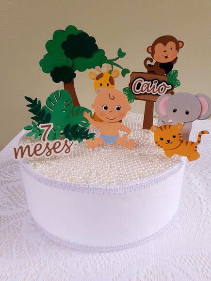 Topper Mesversário Safári 10 Peças Bebê Sentado