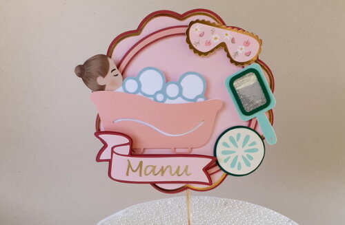Topper/quadrinho Festa Spa Menina na Banheira Frete Grátis