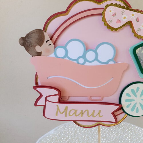 Topper/quadrinho Festa Spa Menina na Banheira Frete Grátis