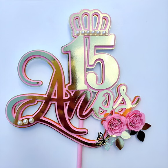Arquivo de Corte Topo de Bolo 15 Anos Floral.
