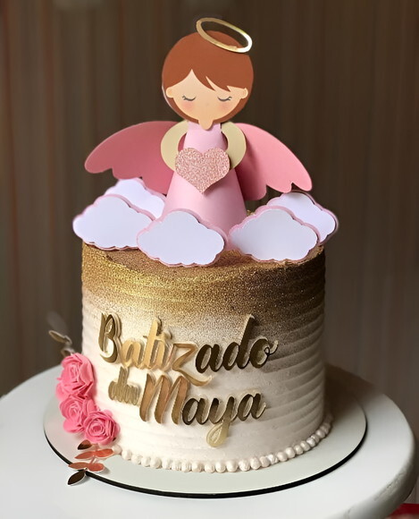 Arquivo de Corte Topo de Bolo Batizado Menina em 3d.