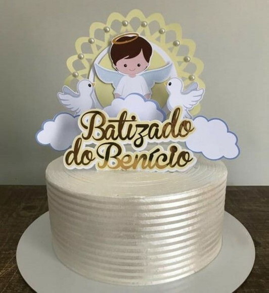 Arquivo de Corte Topo de Bolo Batizado Menino em Camadas.