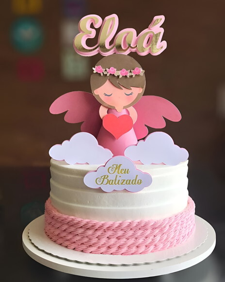 Arquivo de Corte Topo de Bolo Batizado Menina 3d.