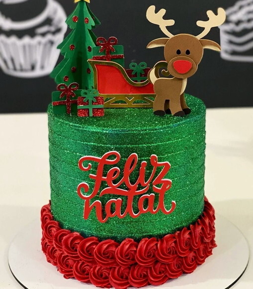Arquivo de Corte Topo de Bolo Feliz Natal com Trenó 3d.
