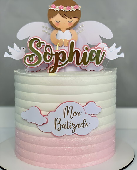Arquivo de Corte Topo de Bolo Meu Batizado Menina em 3d.