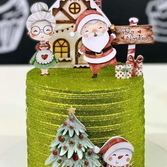 Arquivo de Corte Topo Natal Papai e Mamãe Noel Aquarela.