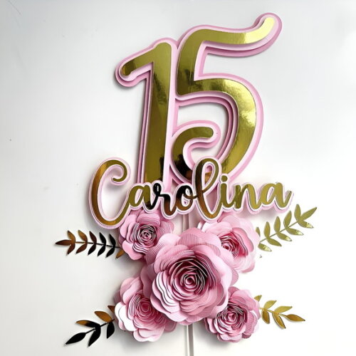 Arquivo de Corte Topo de Bolo 15 Anos Floral.