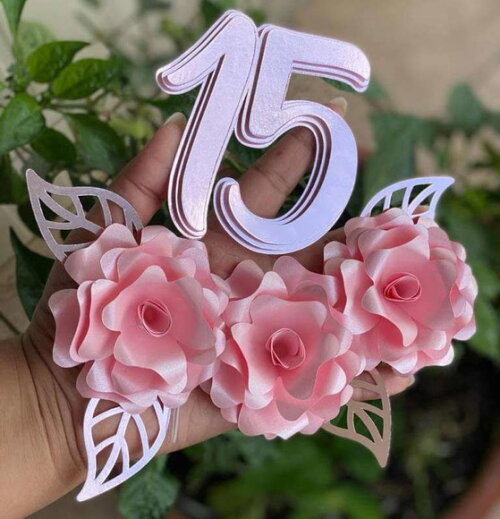 Arquivo de Corte Topo de Bolo 15 Anos Floral 3d.