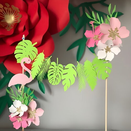 Arquivo de Corte Topo de Bolo Flamingo com Flores.