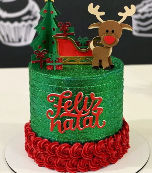 Arquivo de Corte Topo de Bolo Feliz Natal com Trenó 3d.