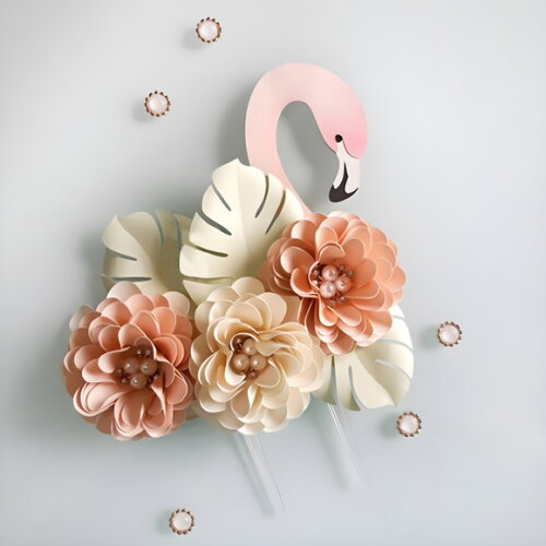 Arquivo de Corte Topo de Bolo Flamingo com Flores 3d.