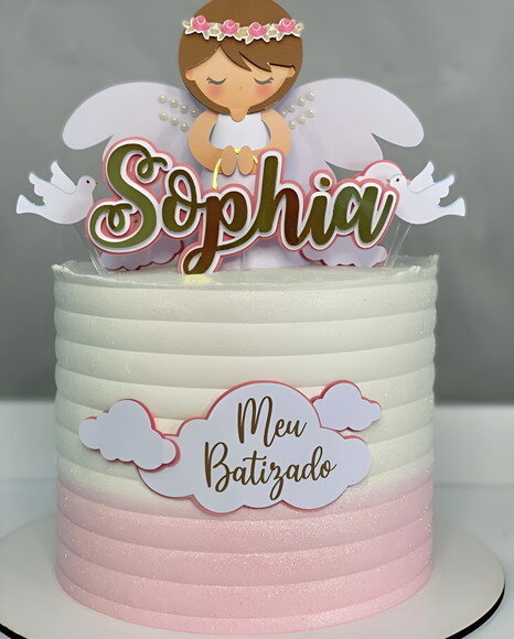Arquivo de Corte Topo de Bolo Meu Batizado Menina em 3d.