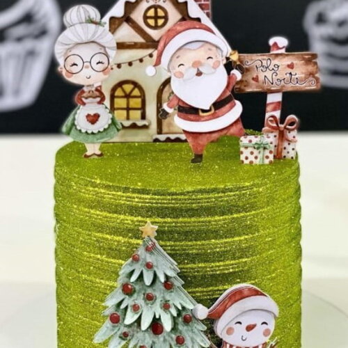 Arquivo de Corte Topo Natal Papai e Mamãe Noel Aquarela.