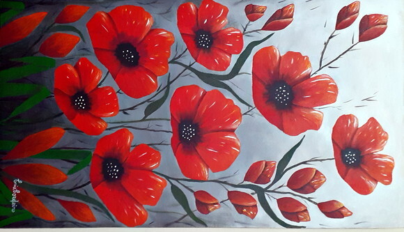 Quadro Pintado a Mão Flores Vermelhas