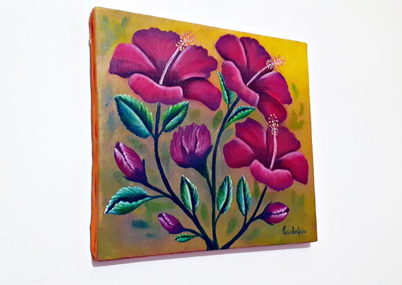 Quadro Pintado a Mão Hibiscos