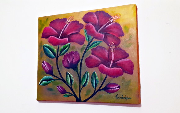 Quadro Pintado a Mão Hibiscos