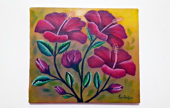 Quadro Pintado a Mão Hibiscos