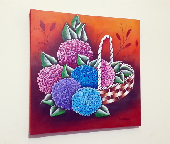 Quadro Pintado a Mão Hortênsias