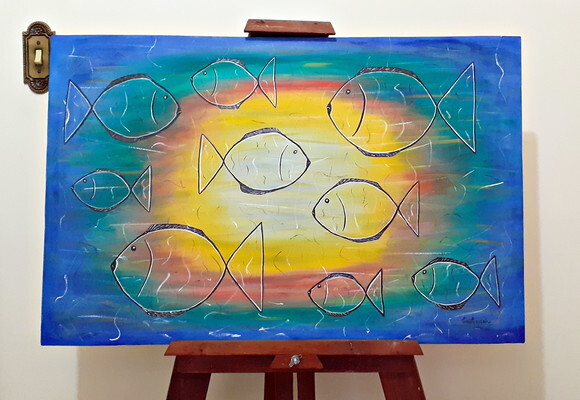 Quadro Pintado a Mão Peixes