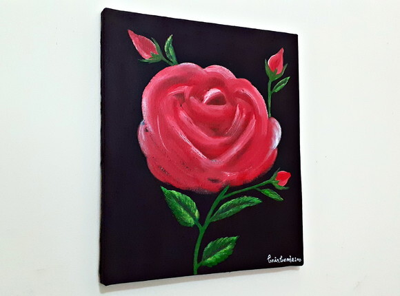Quadro Pintado a Mão Rosa