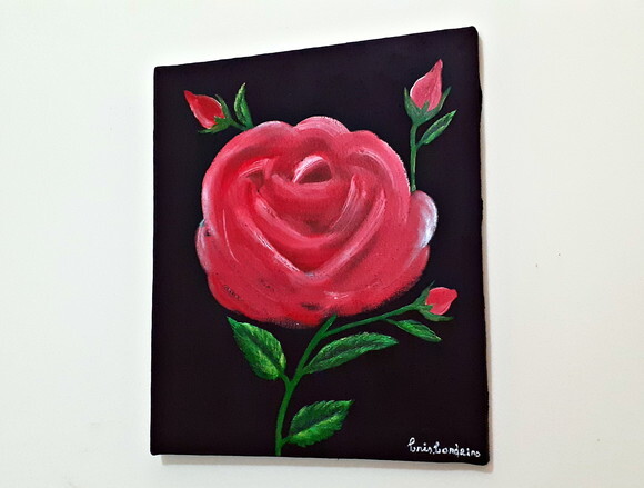 Quadro Pintado a Mão Rosa