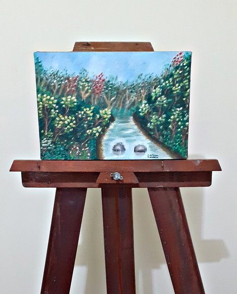 Quadro Pintado à Mão Rio e Ipês