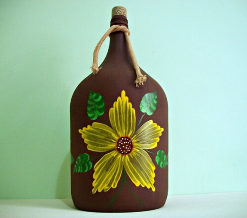 Garrafa Decorada com Pintura Floral