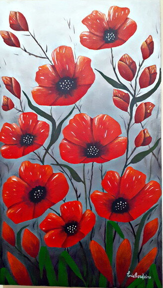 Quadro Pintado a Mão Flores Vermelhas