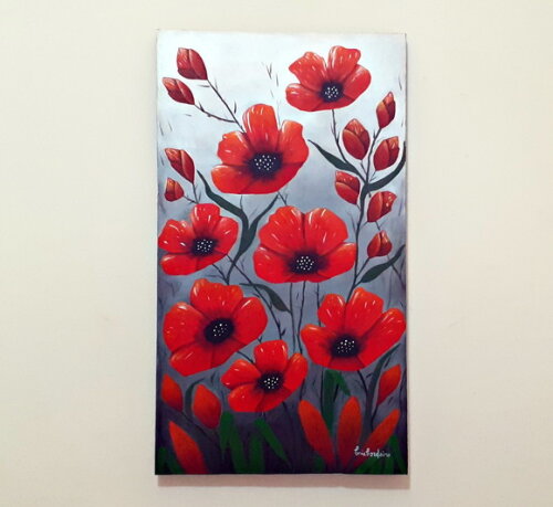 Quadro Pintado a Mão Flores Vermelhas