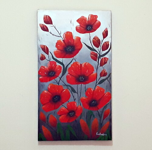 Quadro Pintado a Mão Flores Vermelhas