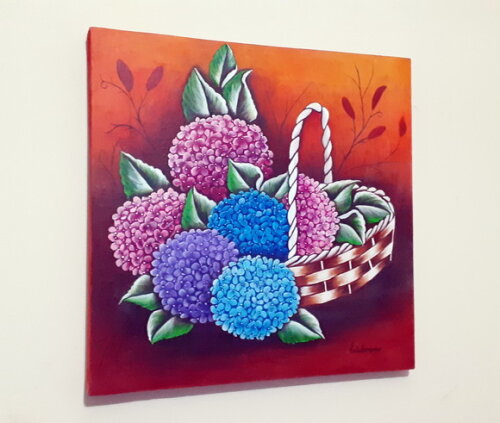 Quadro Pintado a Mão Hortênsias