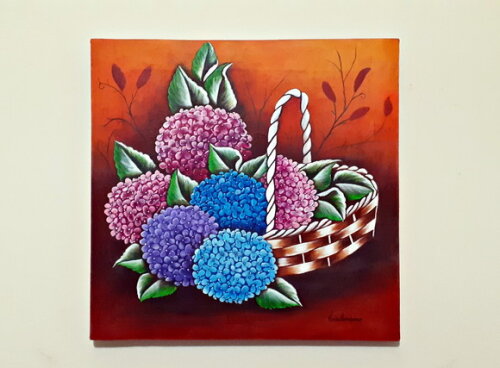 Quadro Pintado a Mão Hortênsias