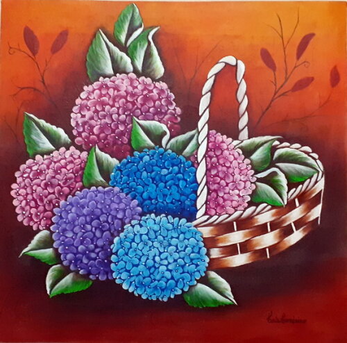 Quadro Pintado a Mão Hortênsias