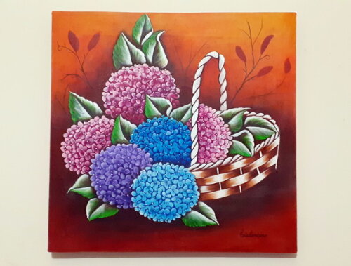 Quadro Pintado a Mão Hortênsias