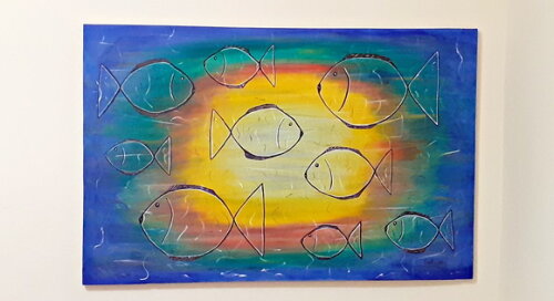 Quadro Pintado a Mão Peixes