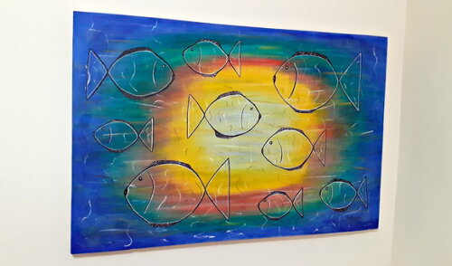 Quadro Pintado a Mão Peixes