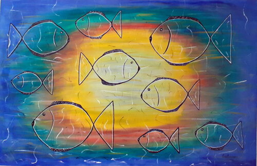 Quadro Pintado a Mão Peixes