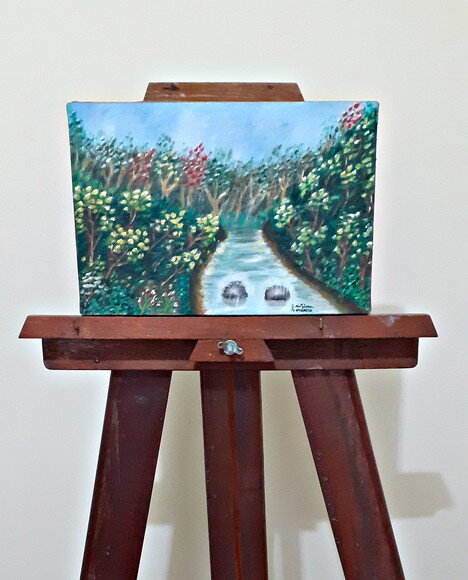 Quadro Pintado à Mão Rio e Ipês