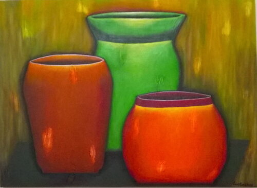 Quadro Pintado a Mão Vasos