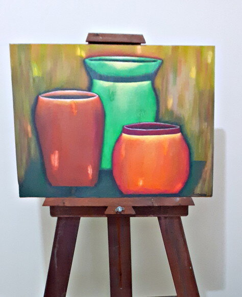 Quadro Pintado a Mão Vasos