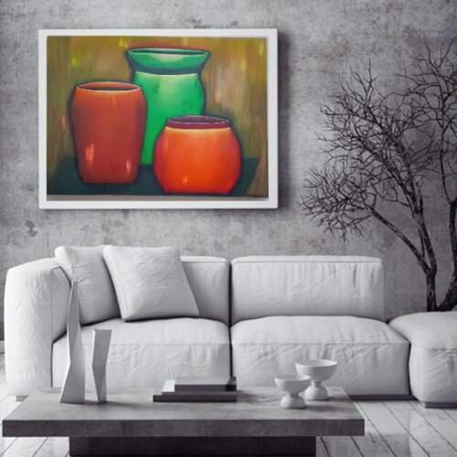Quadro Pintado a Mão Vasos