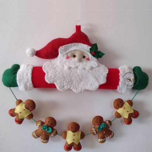 Enfeite de Porta Papai Noel com Biscoitos em Feltro