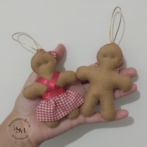 Enfeite de Árvore de Natal Casal de Biscoitos Natalinos