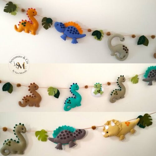 Varal de Dinossauros em Feltro