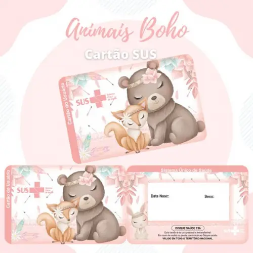 CARTÃO DO SUS PERSONALIZADO URSO BOHO